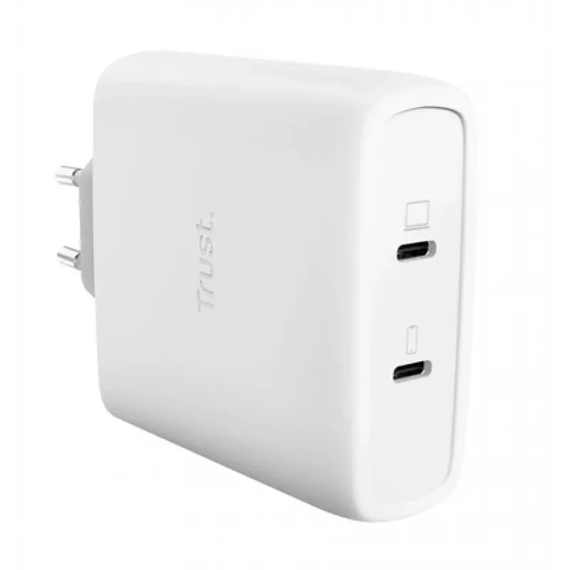 Cargador TRUST Maxo 100W 2 puertos USB-C GaN — 100 W, 2x USB-C, 20 V máx, AC, interior, cable de 2 m, blanco