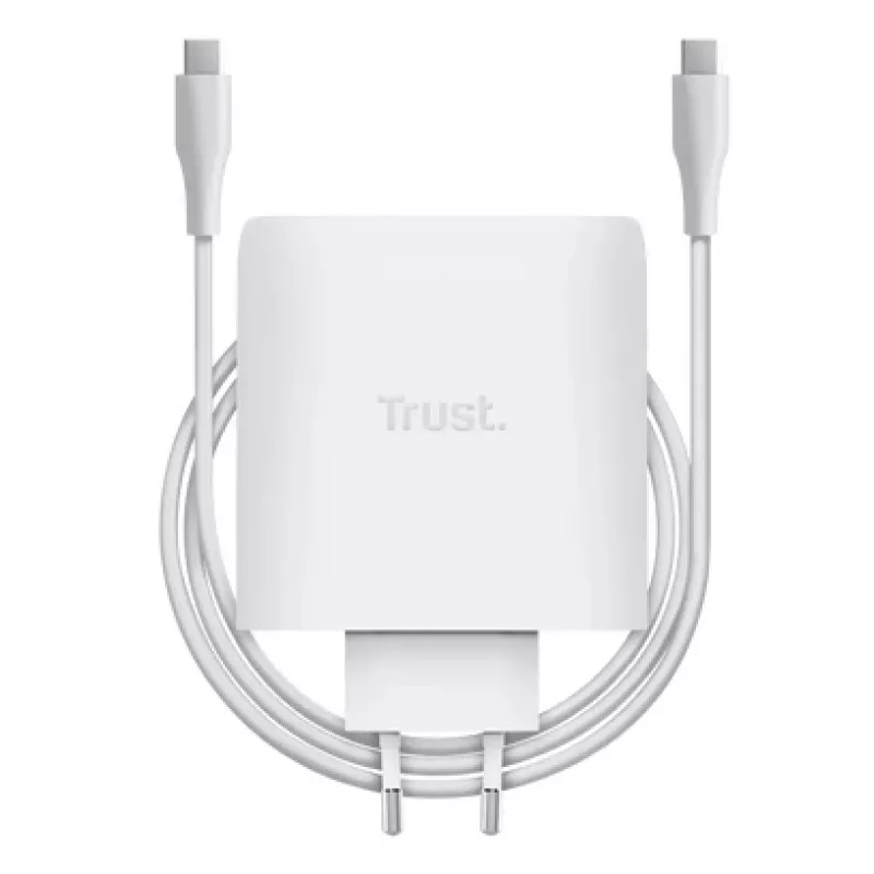 Cargador TRUST Maxo 100W 2 puertos USB-C GaN — 100 W, 2x USB-C, 20 V máx, AC, interior, cable de 2 m, blanco