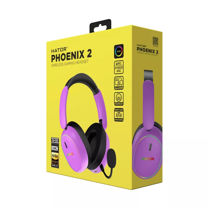 HATOR Phoenix 2 auriculares inalámbricos cable e inalámbrico diadema gaming USB Type-C / USB Type-A Bluetooth violeta