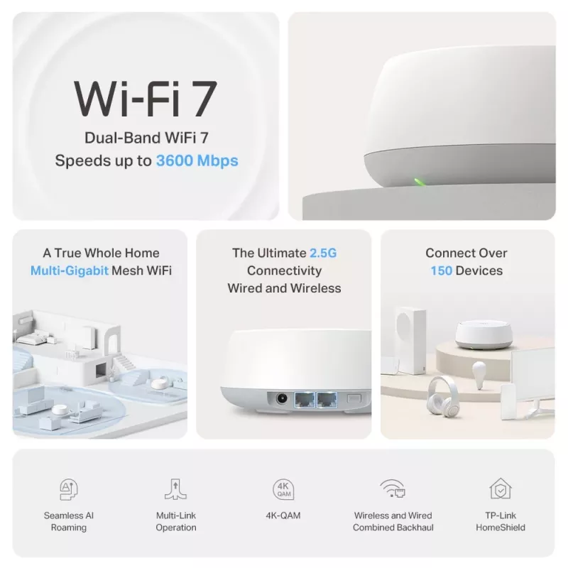 TP-Link BE3600 Sistema Mesh Wi-Fi 7 para todo el hogar, 2.5G Multi Gigabit