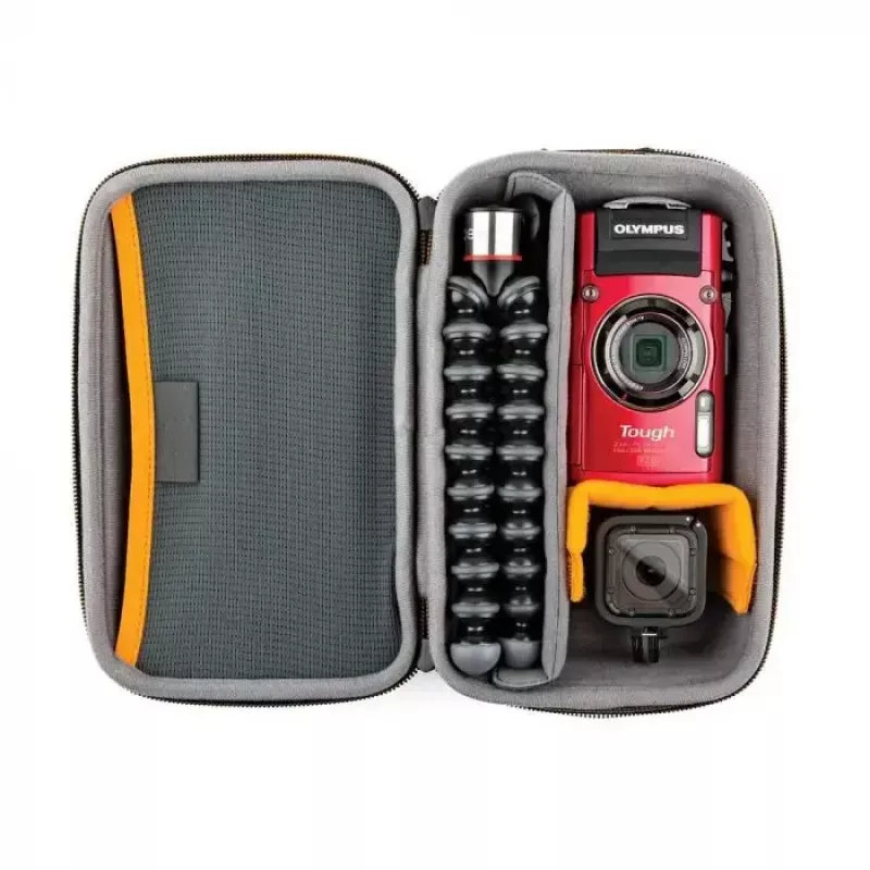 Funda para cámara Lowepro HARDSIDE CS 60 — funda rígida, compacta, 140×85×227 mm, negra/naranja