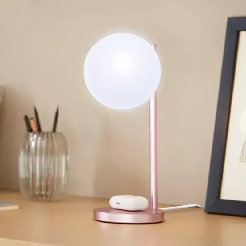 Lámpara LED de mesa Lexon Bubble Lamp LH70LP rosa claro 15W con cargador inalámbrico