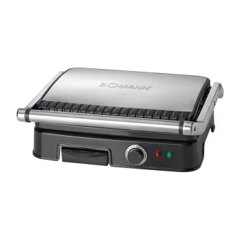 Parrilla de contacto BOMANN KG 2242 CB — parrilla de doble cara, placas antiadherentes, termostato regulable, Negro/Acero inoxidable