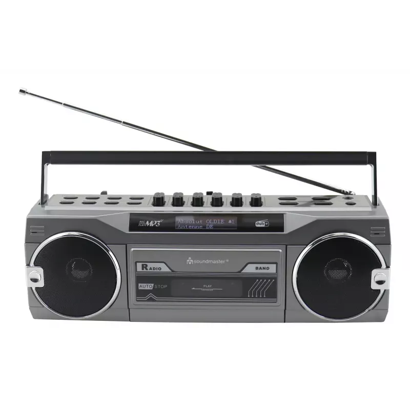 Reproductor de casete portátil Soundmaster SRR80TI con DAB+ y FM, pantalla LCD, 3 W RMS, conexión de auriculares de 3,5 mm, alimentación por pilas/230V