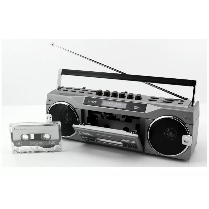 Reproductor de casete portátil Soundmaster SRR80TI con DAB+ y FM, pantalla LCD, 3 W RMS, conexión de auriculares de 3,5 mm, alimentación por pilas/230V