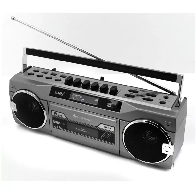 Reproductor de casete portátil Soundmaster SRR80TI con DAB+ y FM, pantalla LCD, 3 W RMS, conexión de auriculares de 3,5 mm, alimentación por pilas/230V