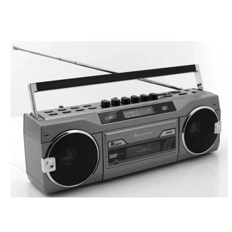 Reproductor de casete portátil Soundmaster SRR80TI con DAB+ y FM, pantalla LCD, 3 W RMS, conexión de auriculares de 3,5 mm, alimentación por pilas/230V