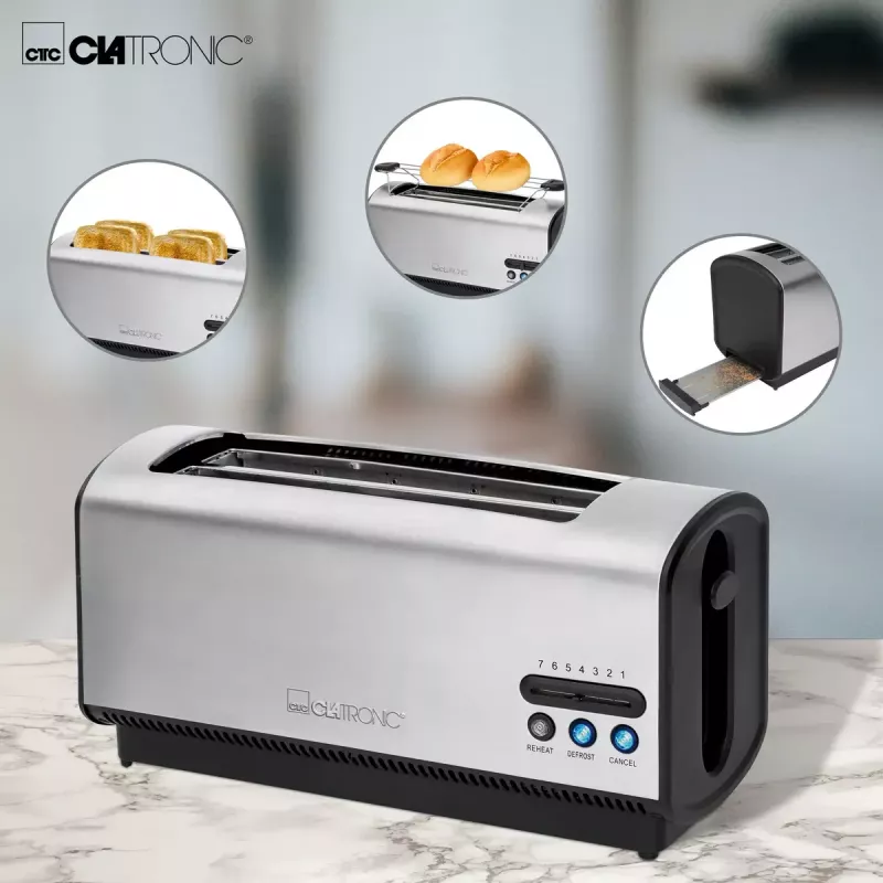 Tostadora Clatronic TA 3687 4 rebanadas 1200 W Negro Acero inoxidable