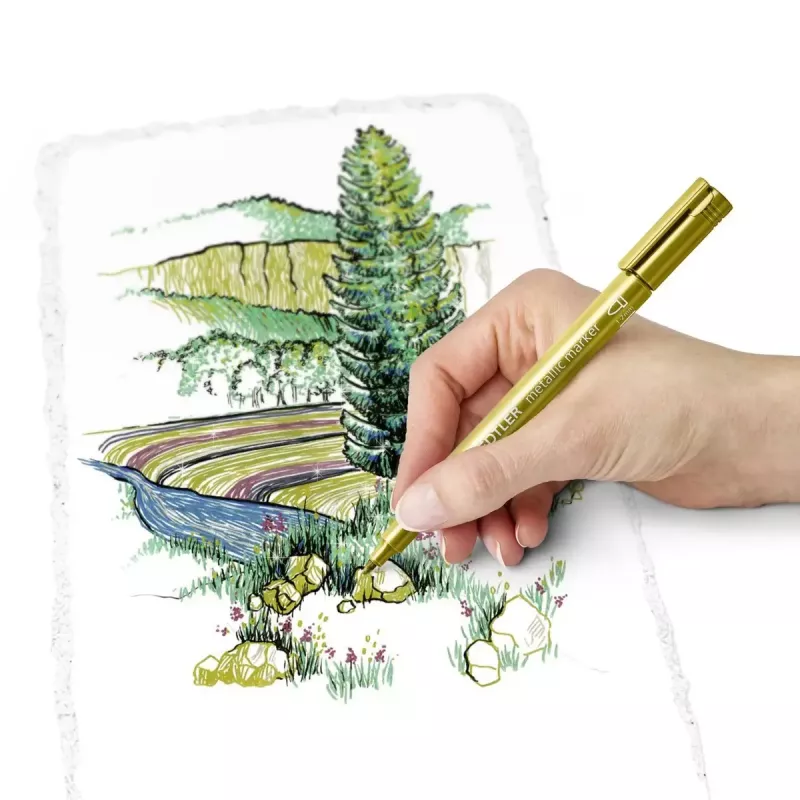 Staedtler 8323-S BK2 rotulador metálico, punta redonda 1-2 mm, oro/plata, paquete de 2
