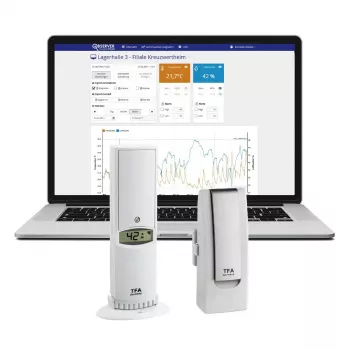 Sensor ambiental tfa dostmann WeatherHub Smart Home inalámbrico — humedad y temperatura, Wi‑Fi, alimentación por red/pilas (AA), 40×28×104 mm