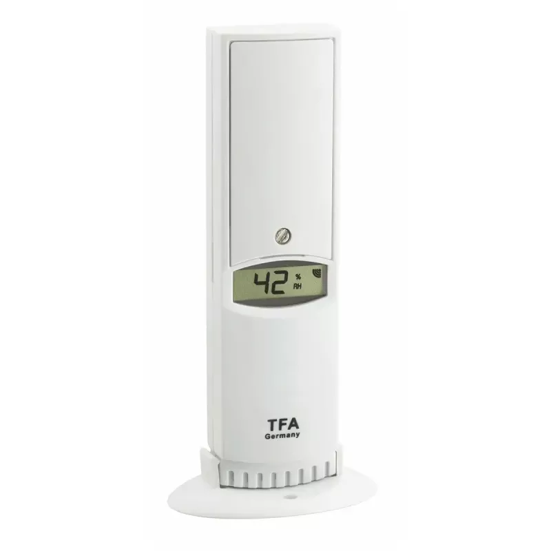 Sensor ambiental tfa dostmann WeatherHub Smart Home inalámbrico — humedad y temperatura, Wi‑Fi, alimentación por red/pilas (AA), 40×28×104 mm