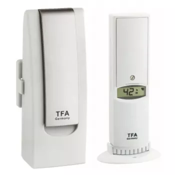 Sensor ambiental tfa dostmann WeatherHub Smart Home inalámbrico — humedad y temperatura, Wi‑Fi, alimentación por red/pilas (AA), 40×28×104 mm