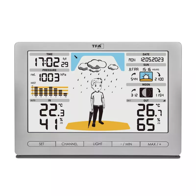 TFA-Dostmann Meteo Jack plata termómetro higrómetro barómetro interior exterior