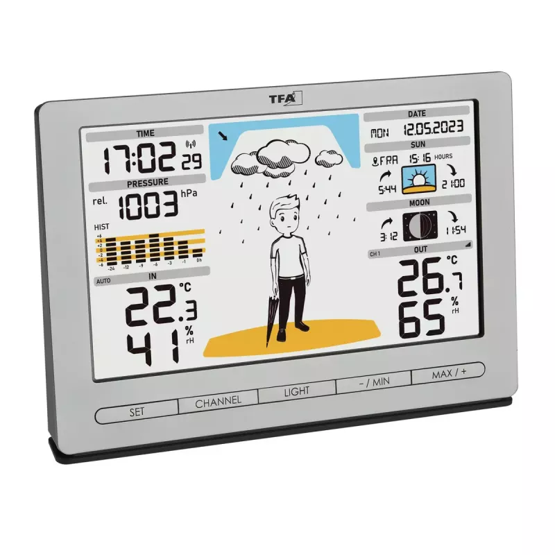TFA-Dostmann Meteo Jack plata termómetro higrómetro barómetro interior exterior