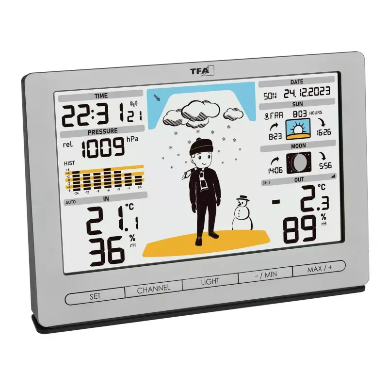TFA-Dostmann Meteo Jack plata termómetro higrómetro barómetro interior exterior