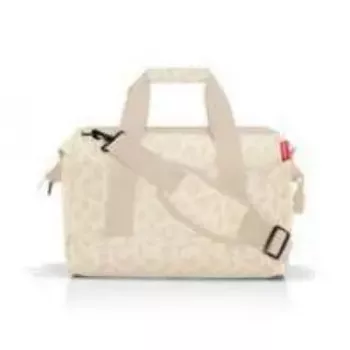 Bolso de mano Reisenthel allrounder M – poliéster mediano 18 L, 400×240 mm, beige con asa marrón