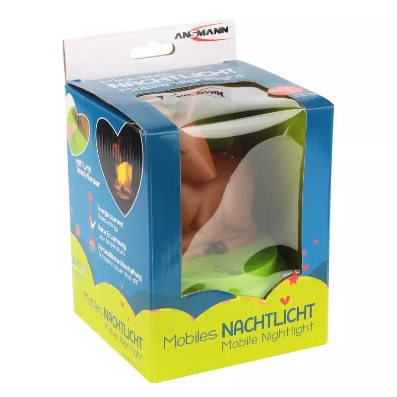 Luz nocturna para bebé ANSMANN 1800-0059 – LED, luz amarilla, pila AA ×3, 119×119×137 mm, marrón/verde