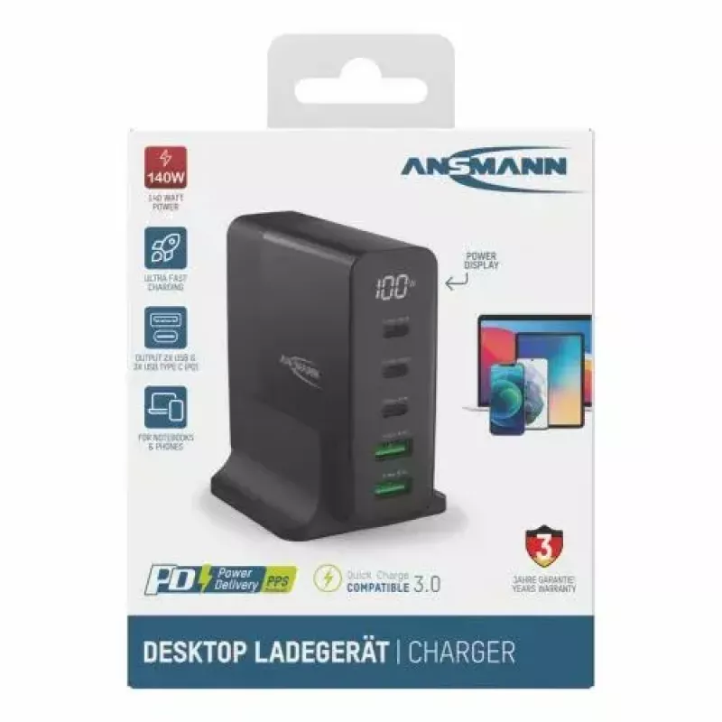 Cargador de interior Ansmann DC5140PD Universal negro carga rápida USB