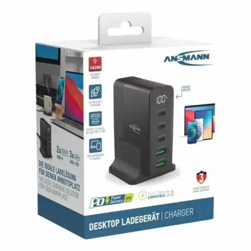 Cargador de interior Ansmann DC5140PD Universal negro carga rápida USB
