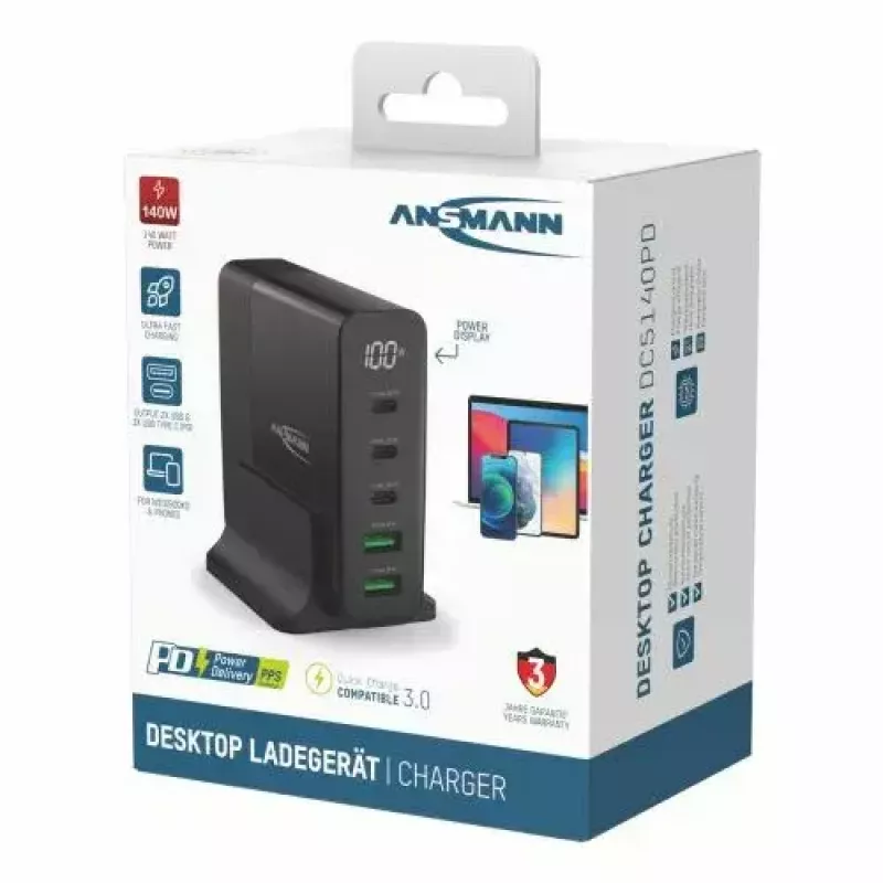 Cargador de interior Ansmann DC5140PD Universal negro carga rápida USB