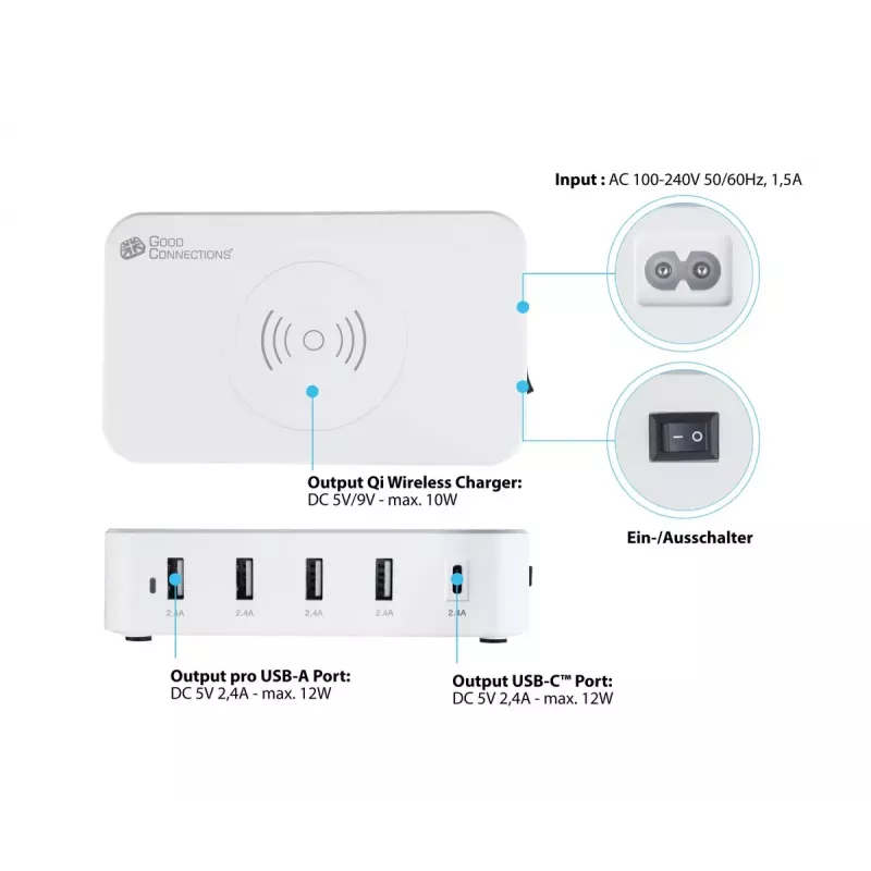 Cargador móvil Alcasa PCA-D005W universal blanco AC inalámbrico carga rápida