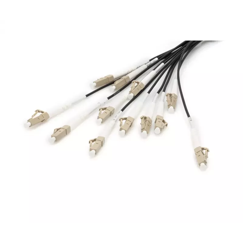Cable breakout universal de fibra óptica preensamblado Digitus multimodo OM4 12 fibras LC/UPC 50 m