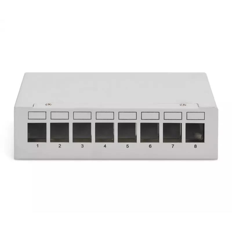 Patch panel DIGITUS de sobremesa modular en blanco, apantallado, 8 puertos, acero, gris, montaje en pared