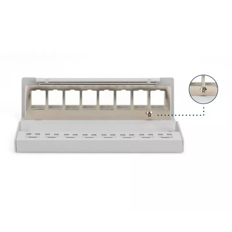 Patch panel DIGITUS de sobremesa modular en blanco, apantallado, 8 puertos, acero, gris, montaje en pared