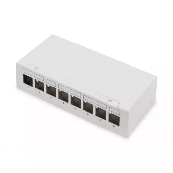 Patch panel DIGITUS de sobremesa modular en blanco, apantallado, 8 puertos, acero, gris, montaje en pared