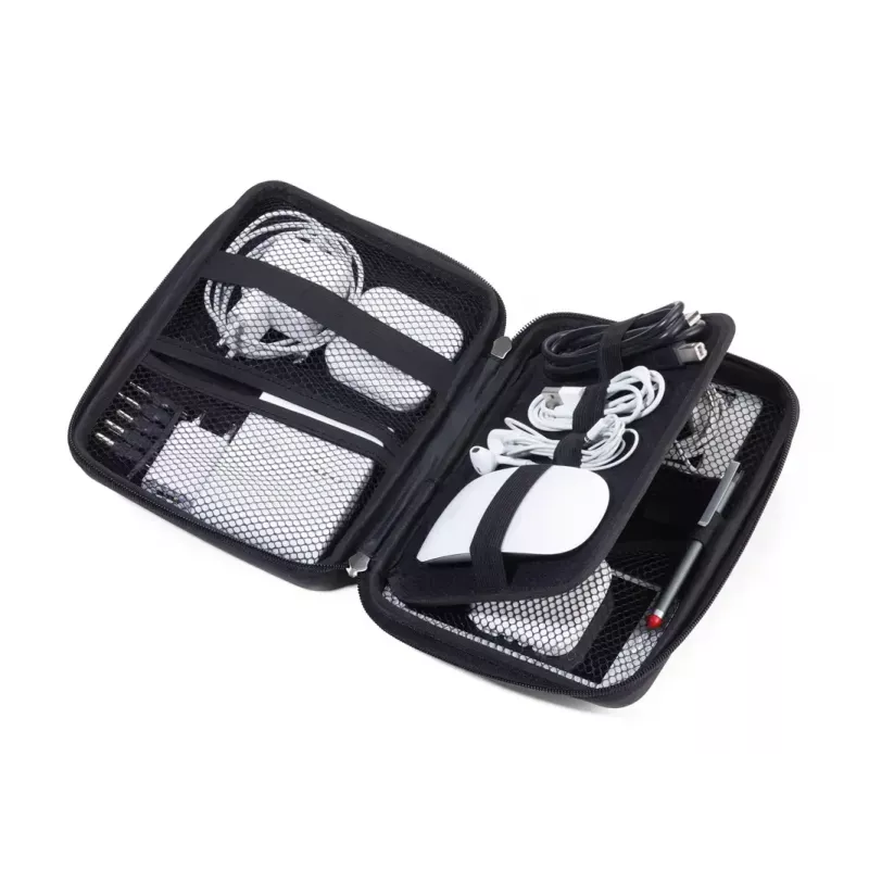 Estuche de maquillaje/manicura TROIKA CBO11/BK negro cuero terciopelo 160x220x50mm