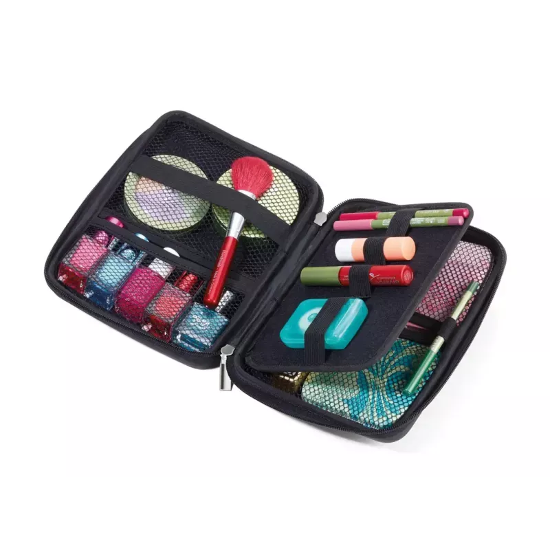 Estuche de maquillaje/manicura TROIKA CBO11/BK negro cuero terciopelo 160x220x50mm