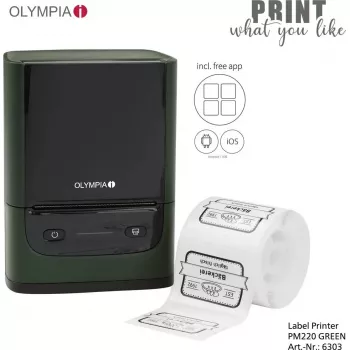 Impresora de etiquetas Olympia PM 220 verde — impresora de etiquetas de sobremesa compacta, modelo PM 220 (verde)
