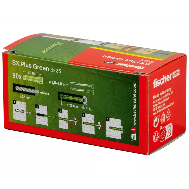 Taco de anclaje Fischer SX Plus verde 25 mm 90 uds.