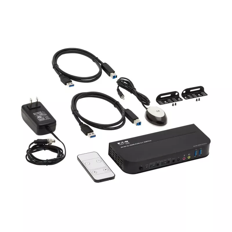 Conmutador KVM 2 puertos HDMI/USB Tripp Lite B005-HUA2-K — 4K 60 Hz, HDR, HDCP 2.2, IR, uso compartido de USB, cable de 1,2 m