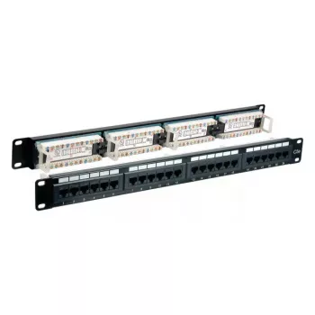 Panel de parcheo EFB Elektronik 37585.1, 24 puertos RJ-45, rack 1HE, 5000 Mbit/s, contactos dorados, negro