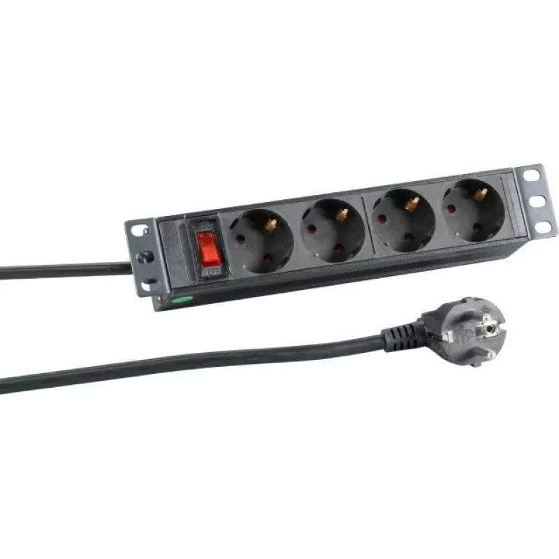 EFB regleta de 10 pulgadas 1U 4x CEE 7/3 con interruptor, en perfil de aluminio, negra