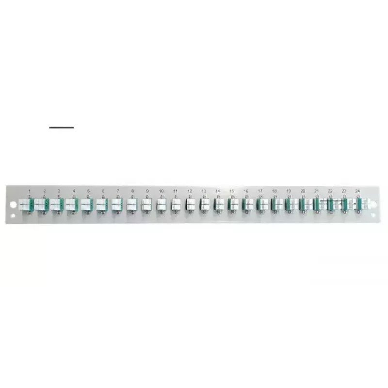 Accesorio para patch panel EFB Elektronik SB-FP-24SC-S-OM4 — montaje en rack 1U, 432×13×43,5 mm, gris
