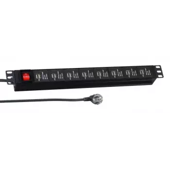 EFB regleta de 19 pulgadas 1,5U 18x USB con interruptor, negra (EK631USB.1,5)