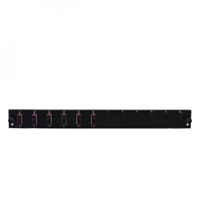 Accesorio para patch panel EFB Elektronik SB-FP-6SC-D-V-OM4 — montaje en rack 1U, 432×13×43,5 mm, gris