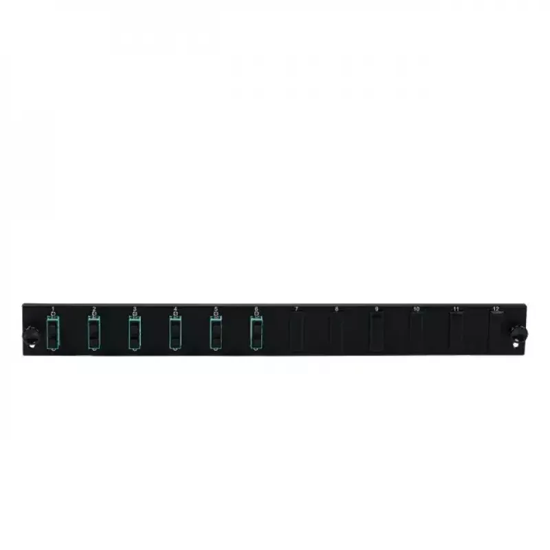 Accesorio para patch panel EFB Elektronik SB-FP-S-6SC-D-V-OS2 — montaje en rack 1U, 6 SC dúplex, negro, 432×13×43,5 mm