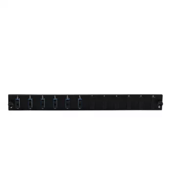 Accesorio para patch panel EFB Elektronik SB-FP-S-6SC-D-V-OS2 — montaje en rack 1U, 6 SC dúplex, negro, 432×13×43,5 mm