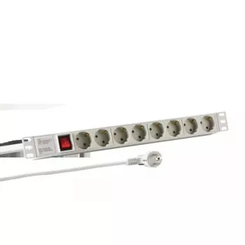 Regleta de distribución EFB Elektronik EK631DE.2GR — cable de 2 m, 8 tomas CEE AC, interior, gris