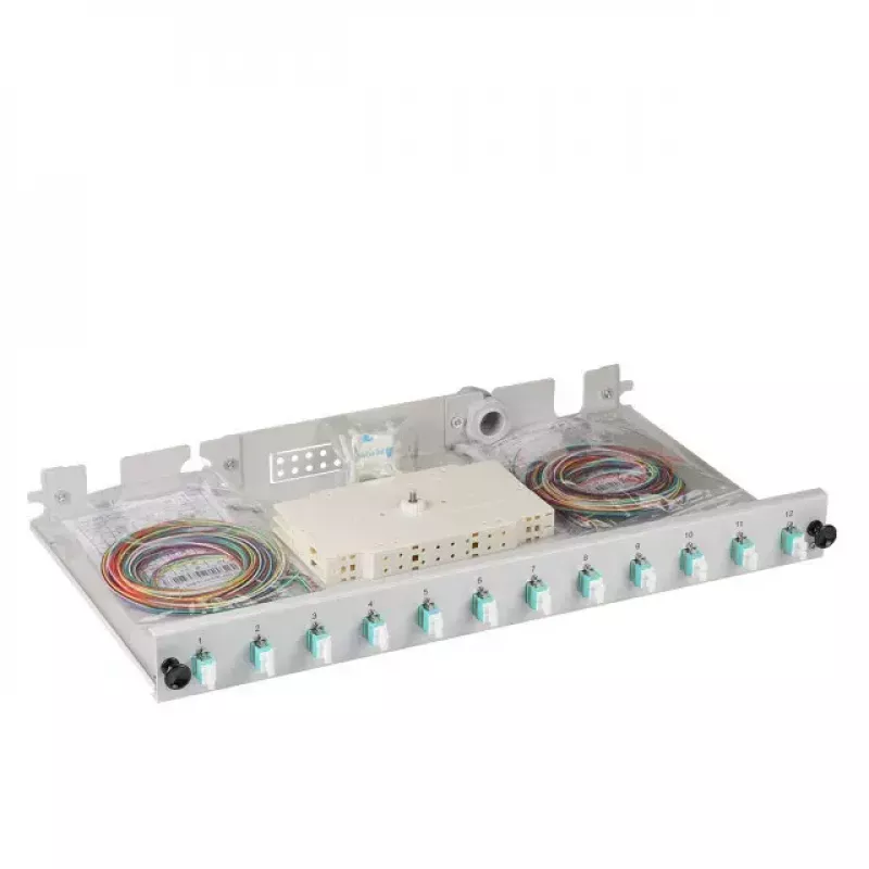 EFB Elektronik B71901L12OM3 Caja de empalme de fibra, LC 50/125 µm OM3, 12 pigtails/6 acopladores, 19 pulgadas, extraíble