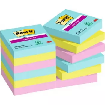 Papel de notas autoadhesivo Post-It 3M 622-12SS-COS, cuadrado 47,6×47,6 mm, 90 hojas, azul/verde/rosa