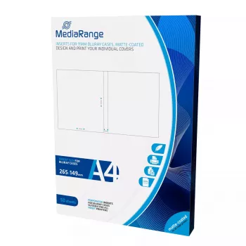 MediaRange MRINK123 Inserts para estuche Blu-ray, 265 x 149 mm, 130 g/m², blanco mate, 50 hojas