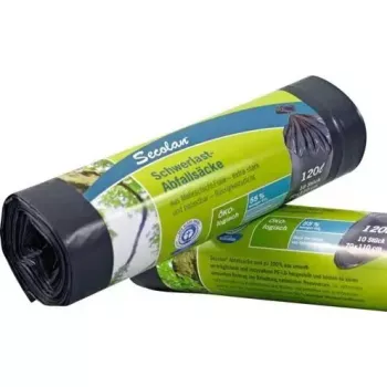 Bolsas de basura Secolan extra fuertes 120 L, paquete 1×10, gris/negro