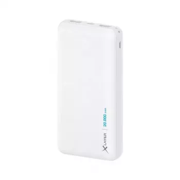 Powerbank XLAYER 217286 — 20000 mAh LiPo, 2× USB-A, 1× USB-C, blanco