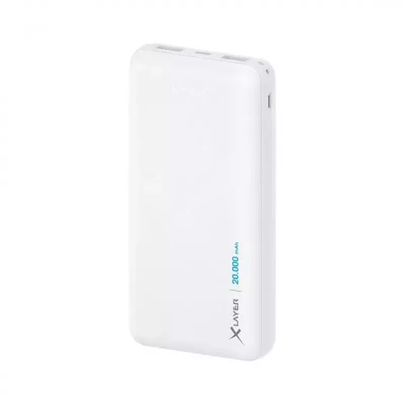 Powerbank XLAYER 217286 — 20000 mAh LiPo, 2× USB-A, 1× USB-C, blanco