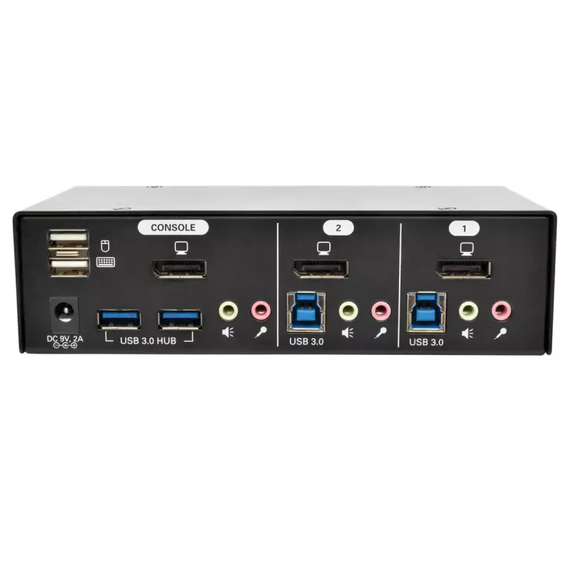 Conmutador KVM DisplayPort de 2 puertos con audio y hub USB 3.0 EATON B004-DPUA2-K — DisplayPort, teclado/ratón USB, 2560×1600, cable de 1,2 m