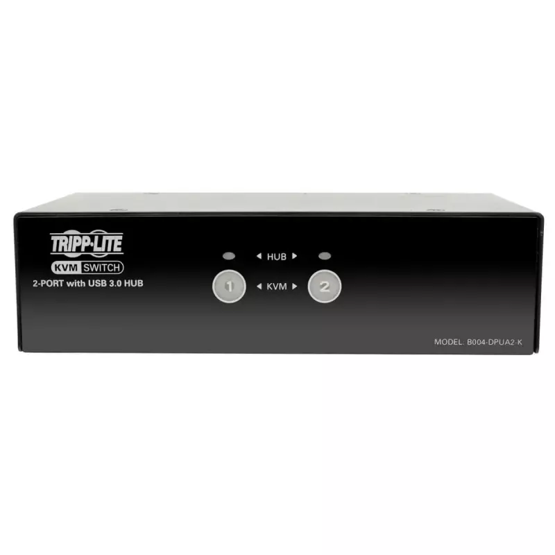 Conmutador KVM DisplayPort de 2 puertos con audio y hub USB 3.0 EATON B004-DPUA2-K — DisplayPort, teclado/ratón USB, 2560×1600, cable de 1,2 m